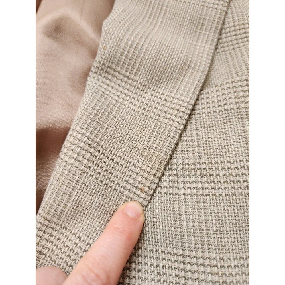 Alan Flusser Wool Linen Blend Tweed Double Breasted Blazer Beige Lined Mens 43T
